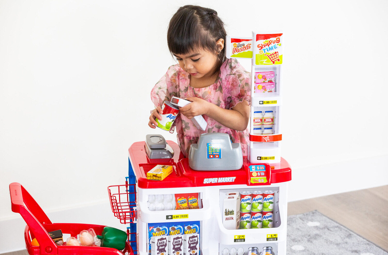 Children's Home Supermarket w/ Toy Cash Register, Trolly, Fruit & More V196-TS25