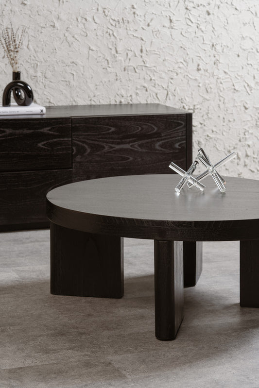 Apollo Round Solid Mindi Timber Coffe Table (Black) V199-CT090APB