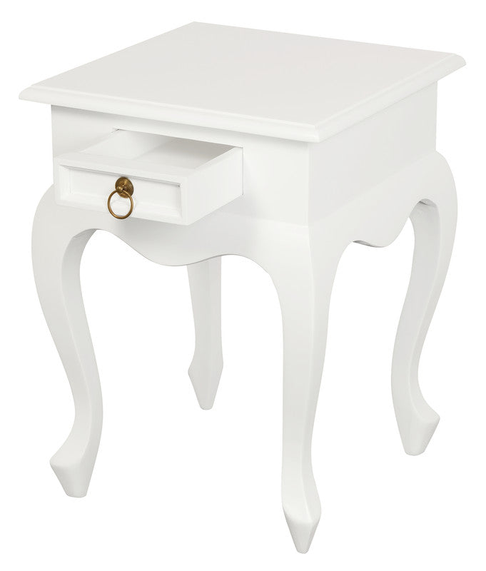 Queen Anne 1 Drawer Lamp Table (White) V199-LT001QAWH