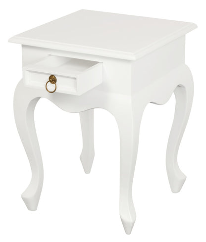 Queen Anne 1 Drawer Lamp Table (White) V199-LT001QAWH