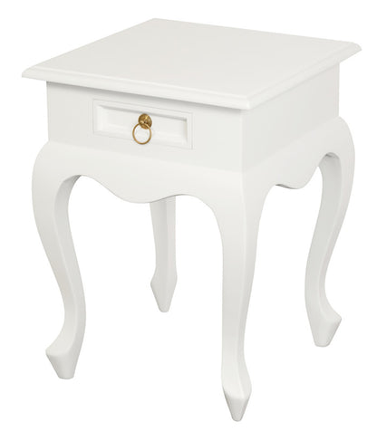 Queen Anne 1 Drawer Lamp Table (White) V199-LT001QAWH