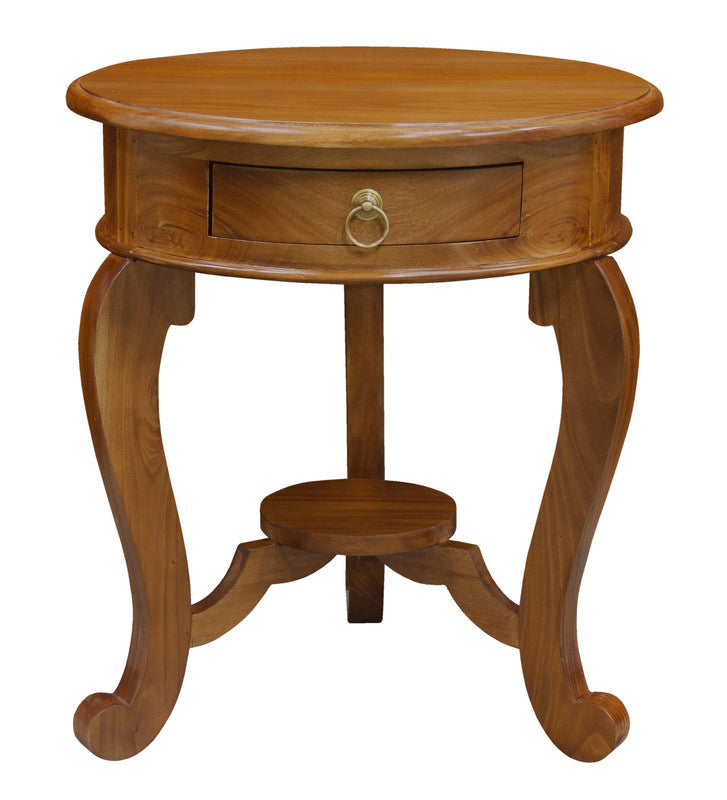 Round Cabriole Leg 1 Drawer Lamp Table (Light Pecan) V199-LT001RDCLLP