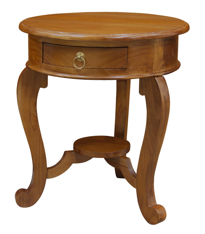 Round Cabriole Leg 1 Drawer Lamp Table (Light Pecan) V199-LT001RDCLLP