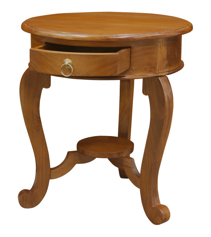 Round Cabriole Leg 1 Drawer Lamp Table (Light Pecan) V199-LT001RDCLLP