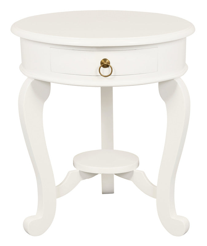 Round Cabriole Leg 1 Drawer Lamp Table (White) V199-LT001RDCLWH