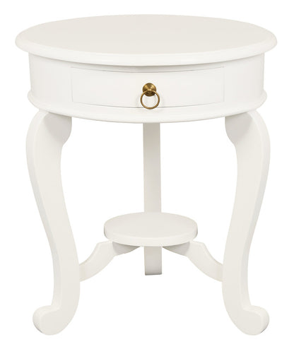 Round Cabriole Leg 1 Drawer Lamp Table (White) V199-LT001RDCLWH