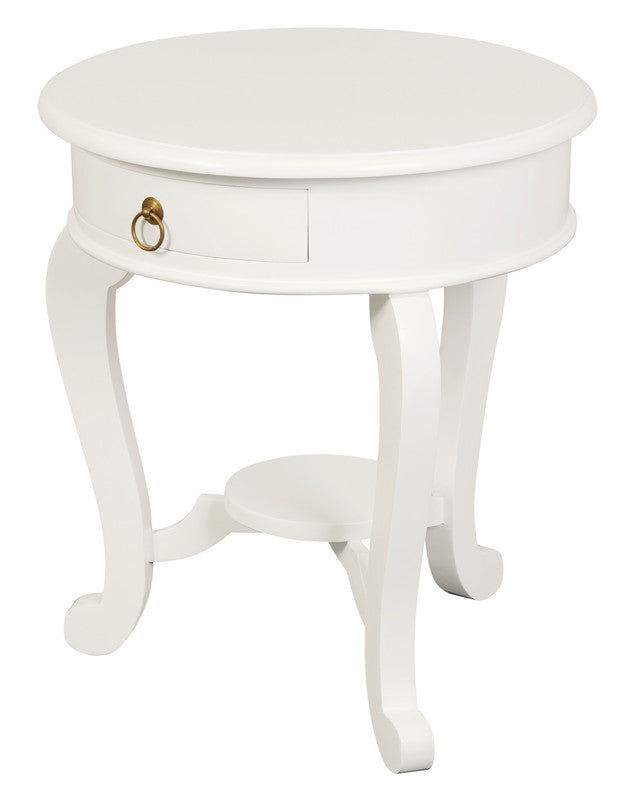 Round Cabriole Leg 1 Drawer Lamp Table (White) V199-LT001RDCLWH