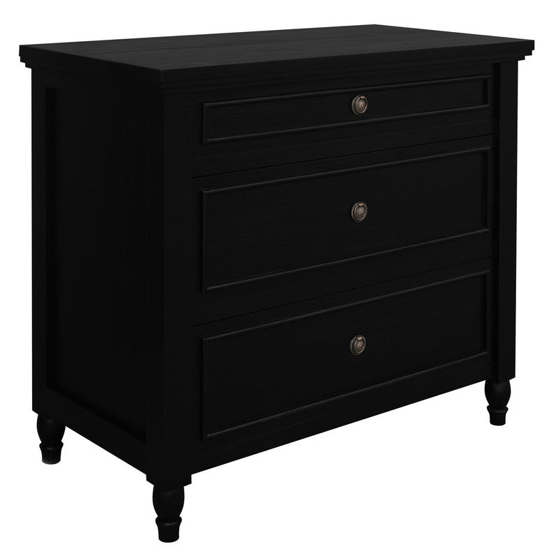 Beau 3 Drawer Solid White Cedar Turn Leg Dresser (Black) V199-SB003TLB