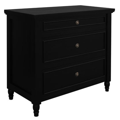 Beau 3 Drawer Solid White Cedar Turn Leg Dresser (Black) V199-SB003TLB