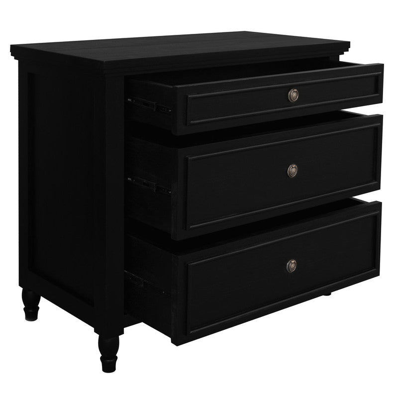 Beau 3 Drawer Solid White Cedar Turn Leg Dresser (Black) V199-SB003TLB