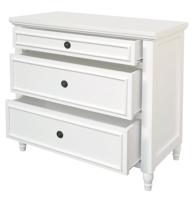 Beau 3 Drawer Solid White Cedar Turn Leg Dresser (White) V199-SB003TLMHWH