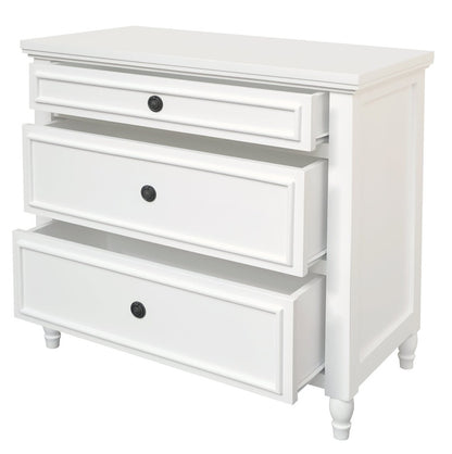 Beau 3 Drawer Solid White Cedar Turn Leg Dresser (White) V199-SB003TLMHWH