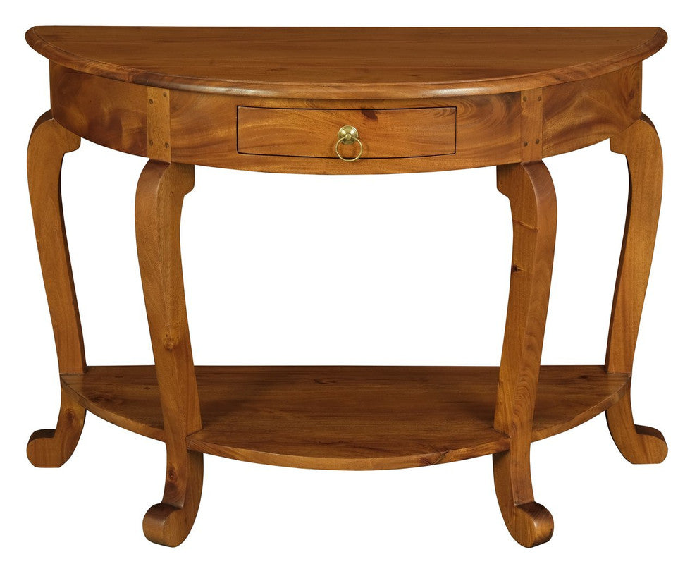Emilie Cabriole Leg 1 Drawer Half Round Entry Table - Light Pecan V199-ST001HRCLLP