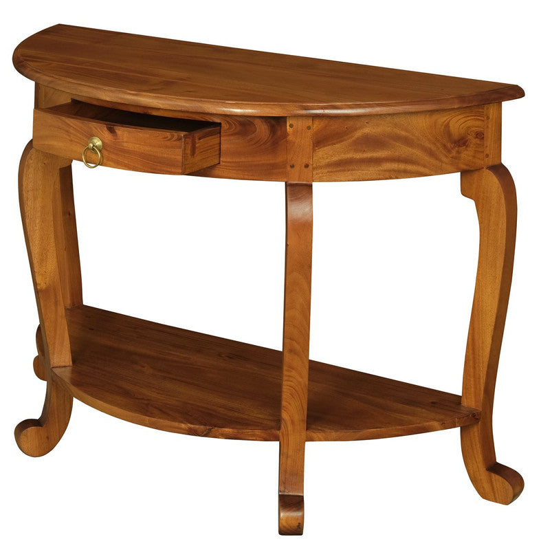 Emilie Cabriole Leg 1 Drawer Half Round Entry Table - Light Pecan V199-ST001HRCLLP
