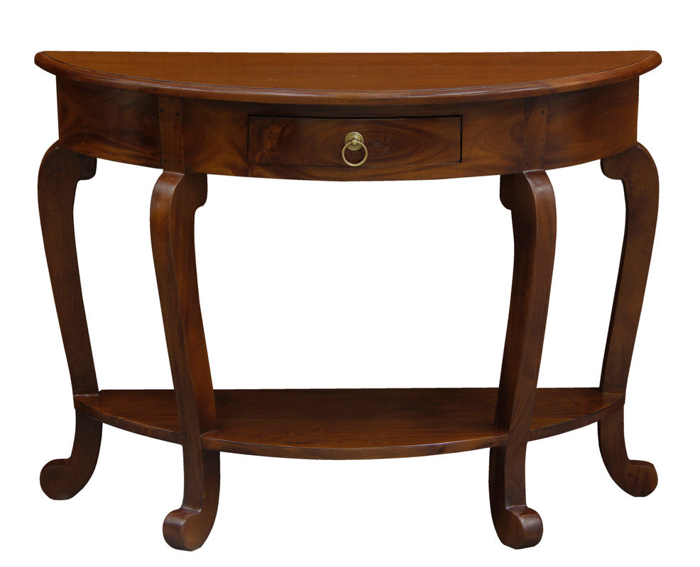 Emilie Cabriole Leg 1 Drawer Half Round Entry Table - Mahogany V199-ST001HRCLM