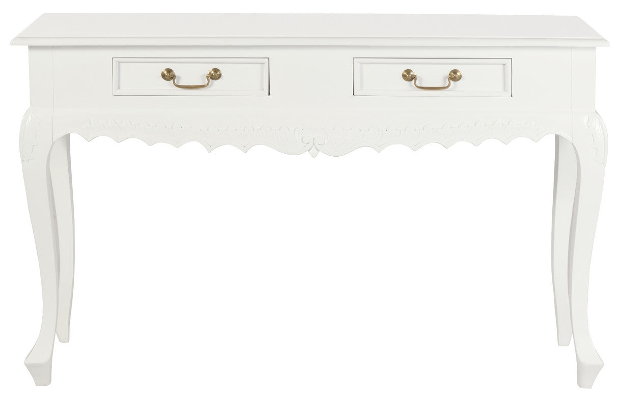 Seine 2 Drawer Carved Sofa Table (White) V199-ST002CVWH