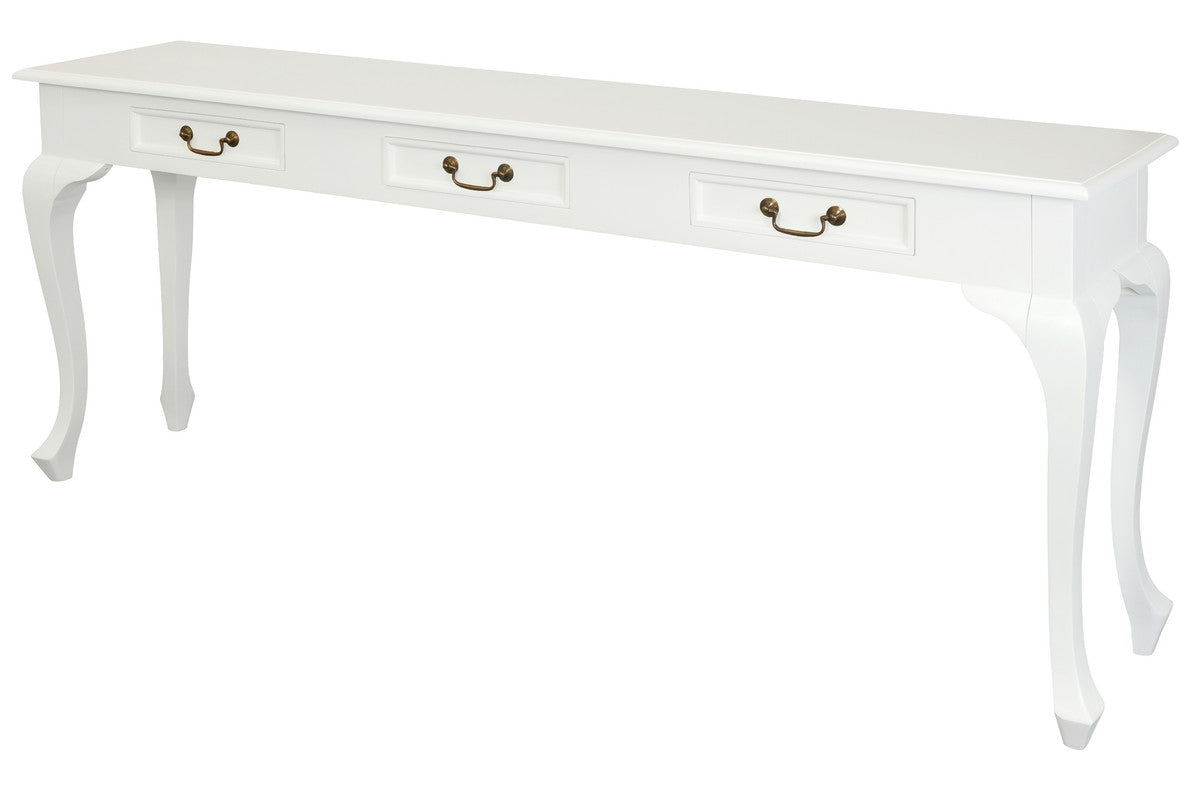 Queen Anne 3 Drawer Sofa Table - White V199-ST003QAWH