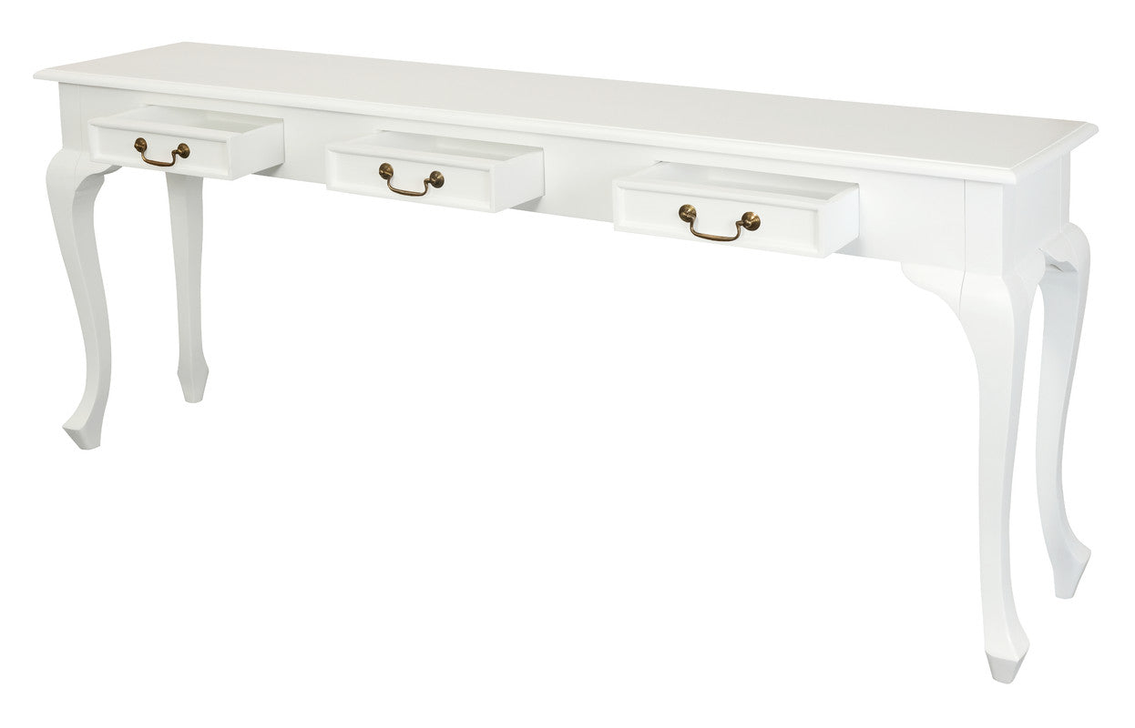 Queen Anne 3 Drawer Sofa Table - White V199-ST003QAWH