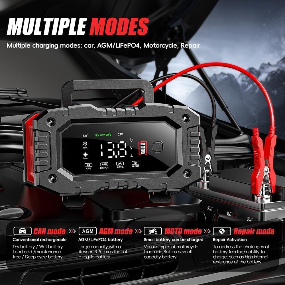 12V 20A/24V 10A Smart Car Battery Charger for Lead Acid LiFePo4 AGM Moto Battery V201-BAZ1220RE8AU