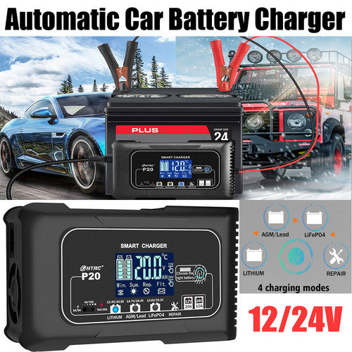 12/24V Automatic Car Battery Charger For Lithium Lifepo4 Lead-Acid AGM/Gel/SLA V201-BAZ2020BL8AU