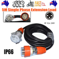32 Amp 5m 3 Pin Extension Lead Single Phase 250V Rubber Cable Male/Female Plug V201-BAZ3253BL8AU