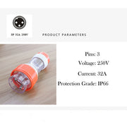 32 Amp 5m 3 Pin Extension Lead Single Phase 250V Rubber Cable Male/Female Plug V201-BAZ3253BL8AU
