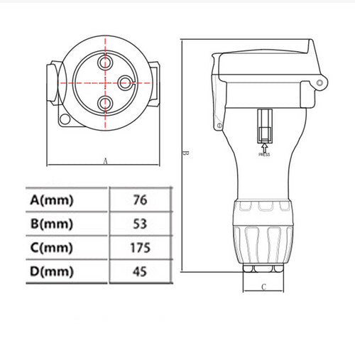 32 Amp 5m 3 Pin Extension Lead Single Phase 250V Rubber Cable Male/Female Plug V201-BAZ3253BL8AU