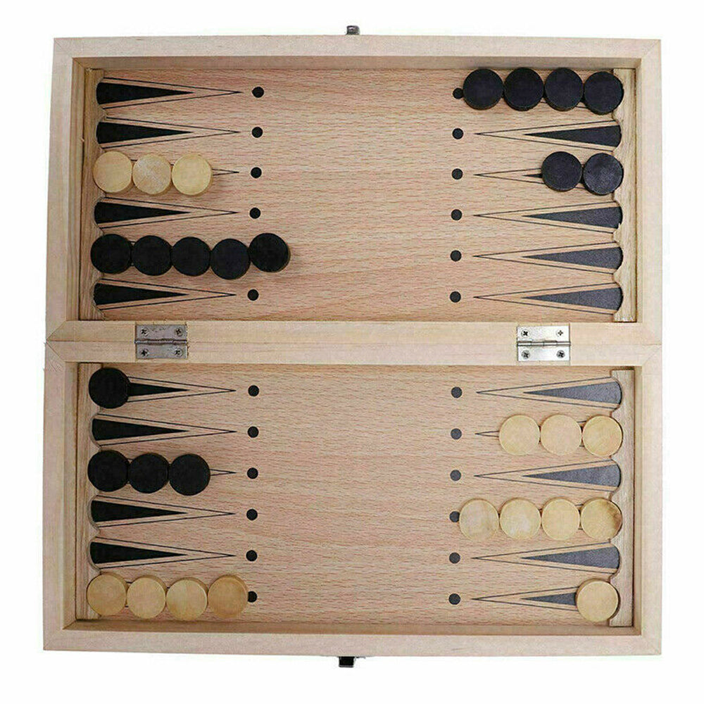 3 IN 1 Wooden Chess Set Folding Chessboard Wood Pieces Draughts Backgammon Toy V201-BBA1225WO8AU