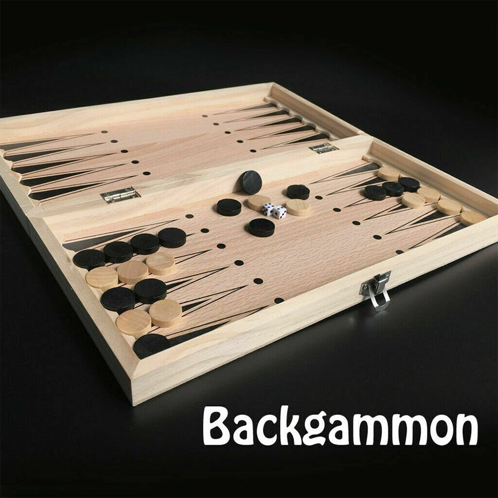 3 IN 1 Wooden Chess Set Folding Chessboard Wood Pieces Draughts Backgammon Toy V201-BBA1225WO8AU