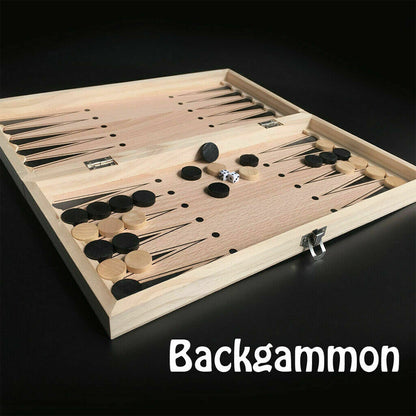 3 IN 1 Wooden Chess Set Folding Chessboard Wood Pieces Draughts Backgammon Toy V201-BBA1225WO8AU