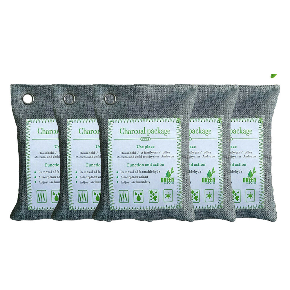 5PCS Air Purifying Bags Activated Bamboo Charcoal Freshener for Car Home Shoes 200g V201-BBZ2021DG8AU