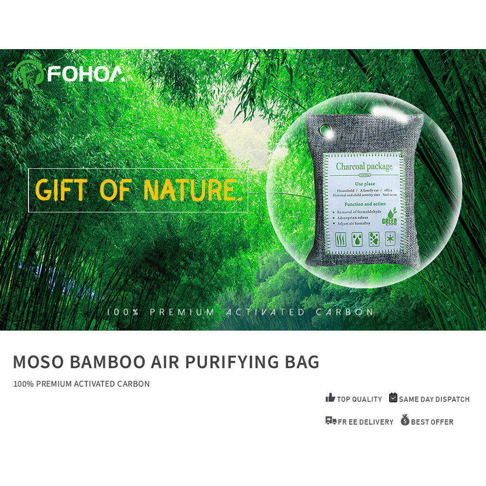 5PCS Air Purifying Bags Activated Bamboo Charcoal Freshener for Car Home Shoes 200g V201-BBZ2021DG8AU