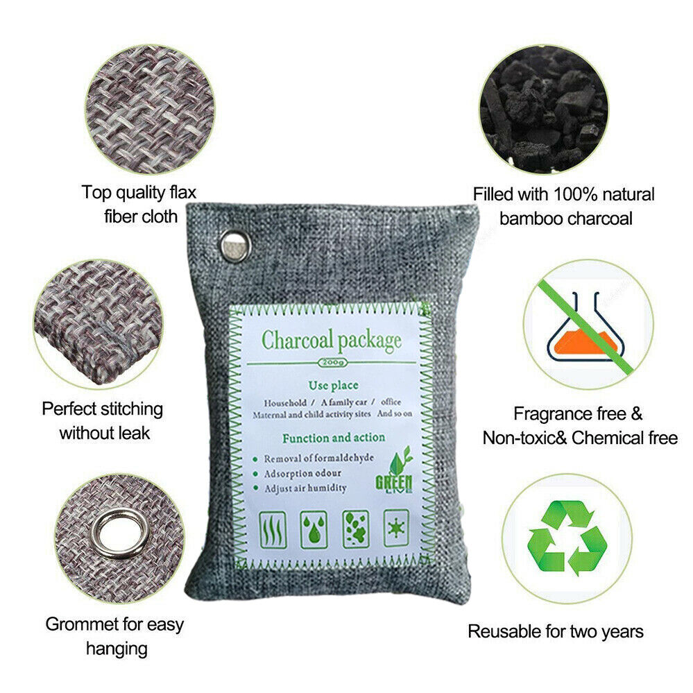 30PCS Air Purifying Bags Activated Bamboo Charcoal Freshener for Car Home Shoes 200g V201-BBZ2021DG8AU6