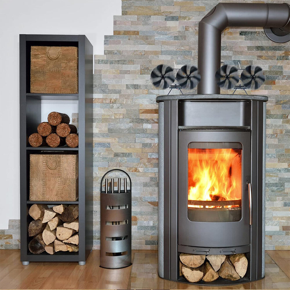 12 Blade Fan Heat Self-Powered Wood Stove Top Burner Fireplace Silent Eco Heater V201-BCJHDFCA0212