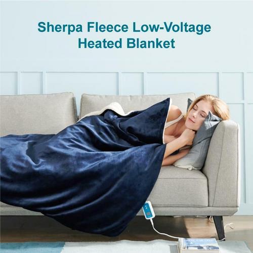 Double-side Flannel Heated Electric Throw Blanket Fast Heating Warm Washable Blue V201-BCJHDFDZ13BU