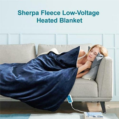 Double-side Flannel Heated Electric Throw Blanket Fast Heating Warm Washable Blue V201-BCJHDFDZ13BU