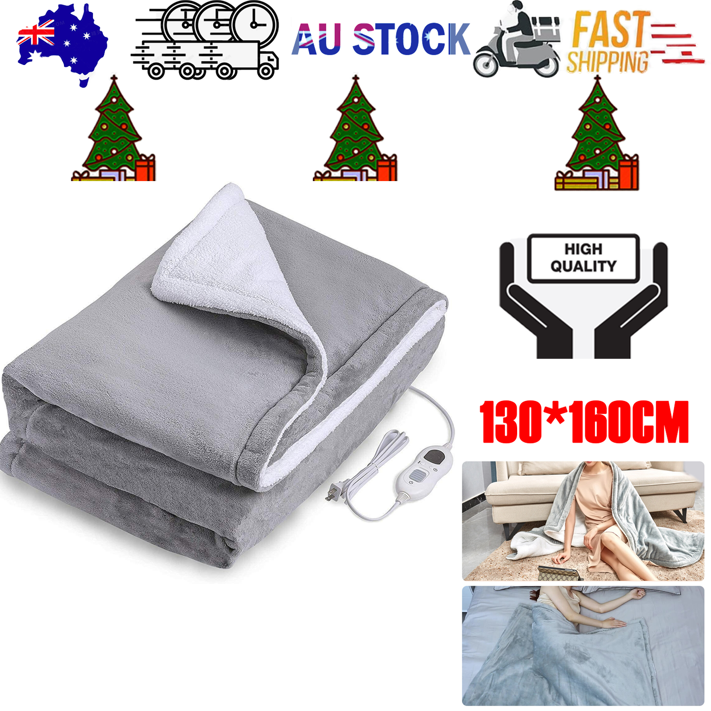 Double-side Flannel Heated Electric Throw Blanket Fast Heating Warm Washable gray V201-BCJHDFDZ13GR