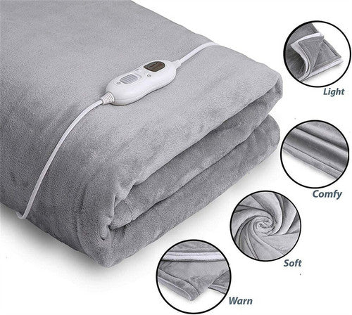 Double-side Flannel Heated Electric Throw Blanket Fast Heating Warm Washable gray V201-BCJHDFDZ13GR