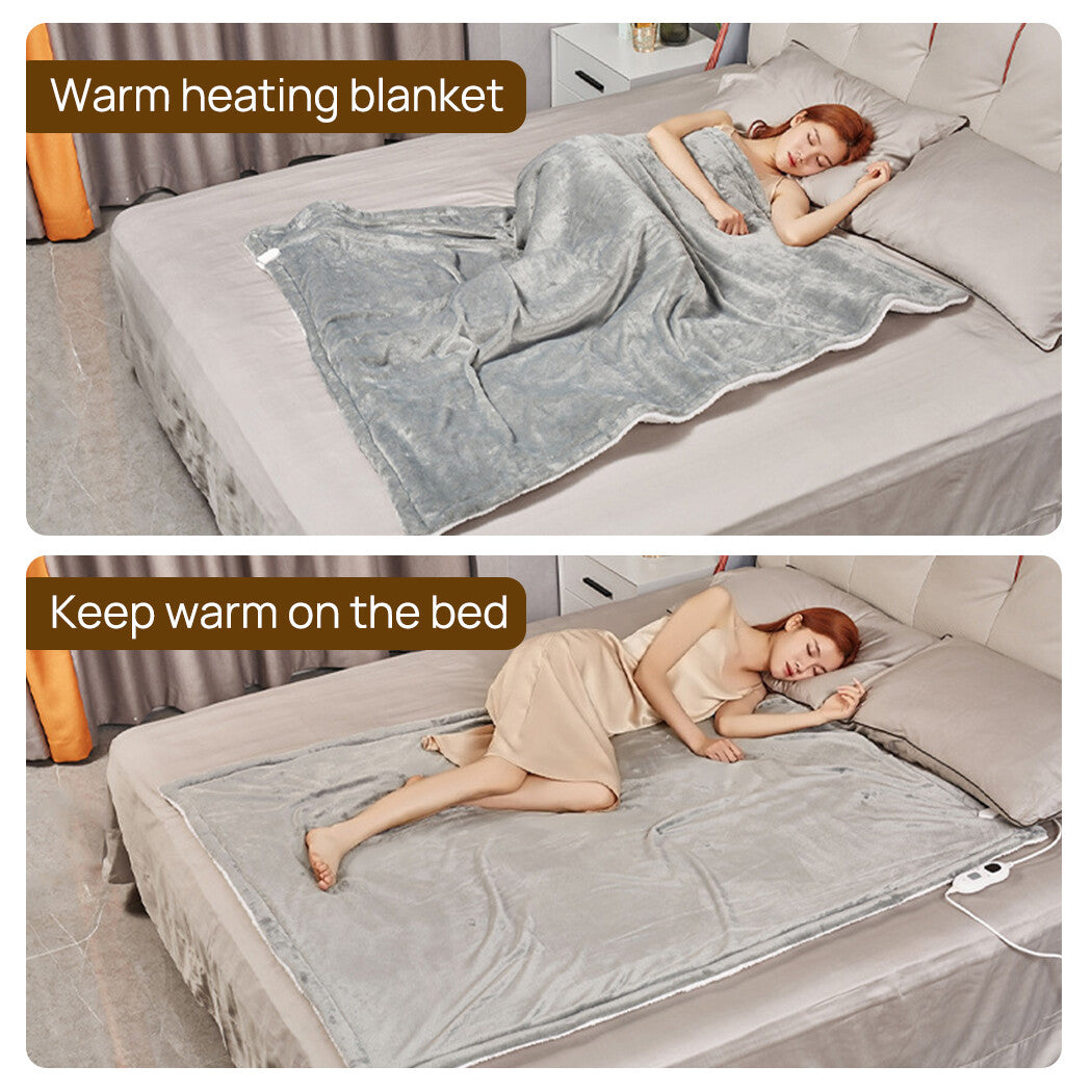 Double-side Flannel Heated Electric Throw Blanket Fast Heating Warm Washable gray V201-BCJHDFDZ13GR