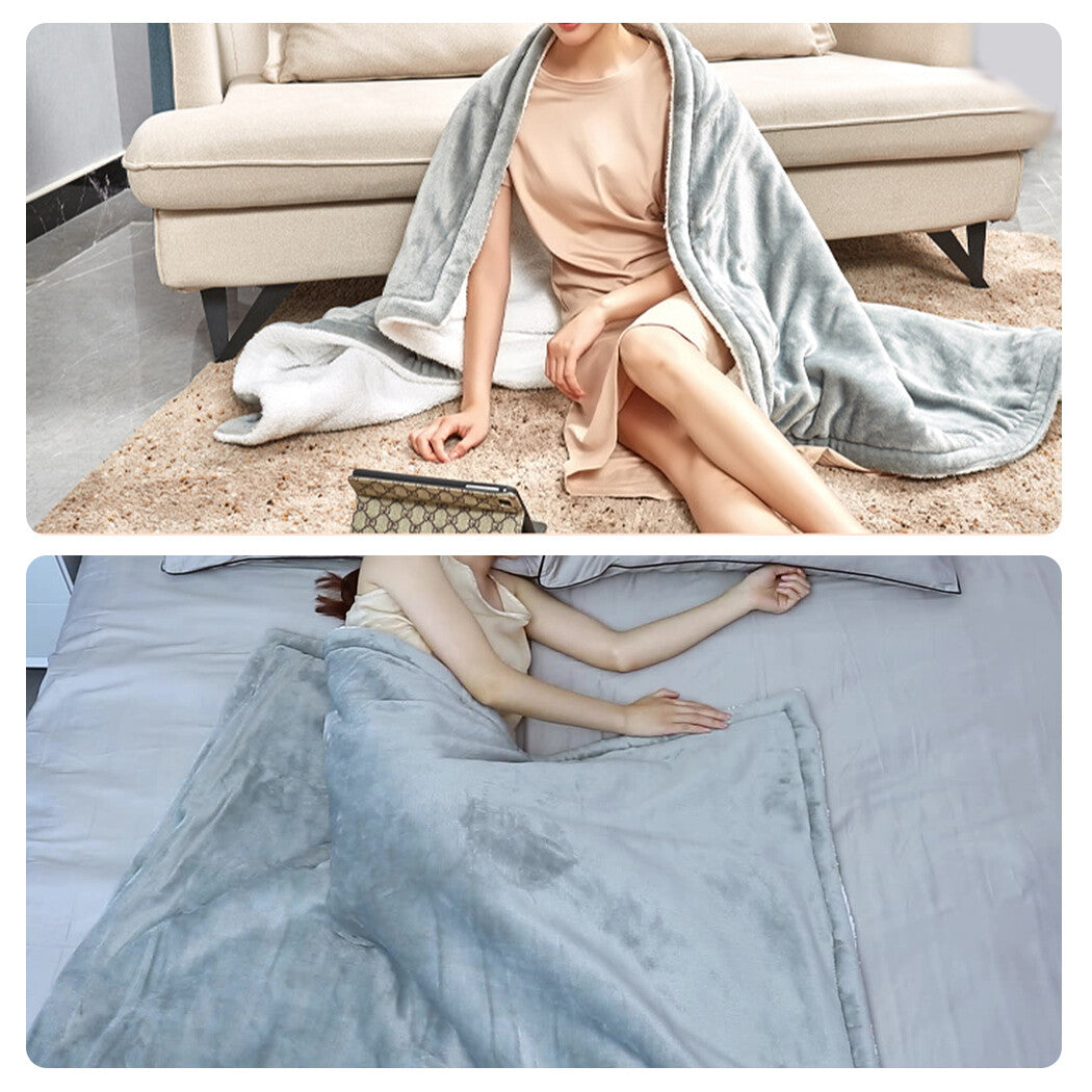 Double-side Flannel Heated Electric Throw Blanket Fast Heating Warm Washable gray V201-BCJHDFDZ13GR