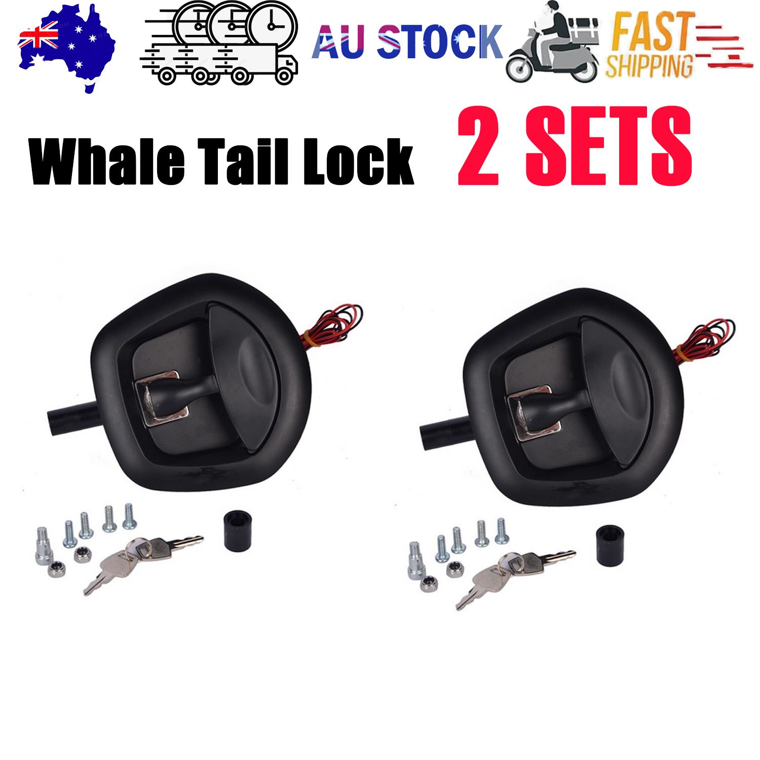 2PCS Black Central Locking T Handle Whale Tail Lock Folding Trailer Ute Canopy V201-BCJHDHBZ139X2