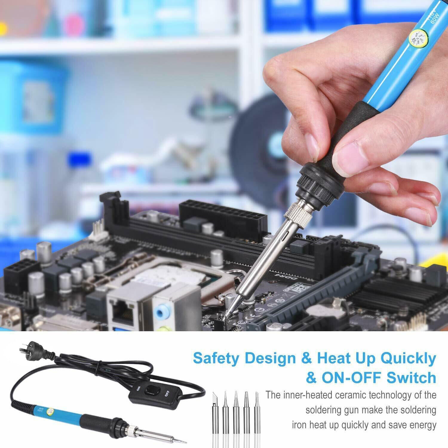 60W Soldering Iron Kit Welding Solder Station Wire Desoldering Pump Multimeter V201-BCZ0060008AU