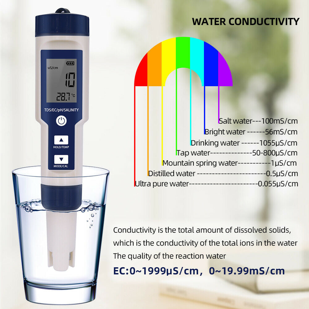 5-IN-1 Digital Water Quality Tester Waterproof pH TDS EC Temperature Meter Pool V201-BCZ1110DB8AU