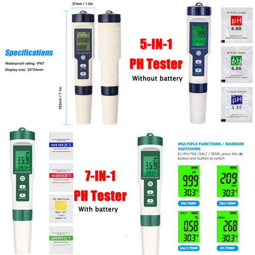 Set 7 In 1 and 5 in 1 PH Meter TDS/EC/Salt/Temp Water Quality Monitor Tester Pen V201-BCZ1110X2
