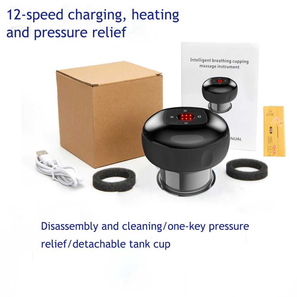 12 levels Electric Cupping Therapy Smart Scraping Massager Red Light Heating Body Slimming Black V201-BGQ0003BL8AU