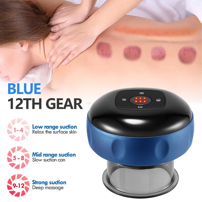 12 levels Electric Cupping Therapy Smart Scraping Massager Red Light Heating Body Slimming Blue V201-BGQ0004DB8AU