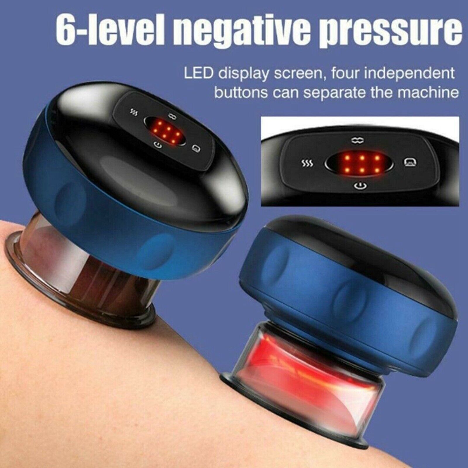 12 levels Electric Cupping Therapy Smart Scraping Massager Red Light Heating Body Slimming Blue V201-BGQ0004DB8AU
