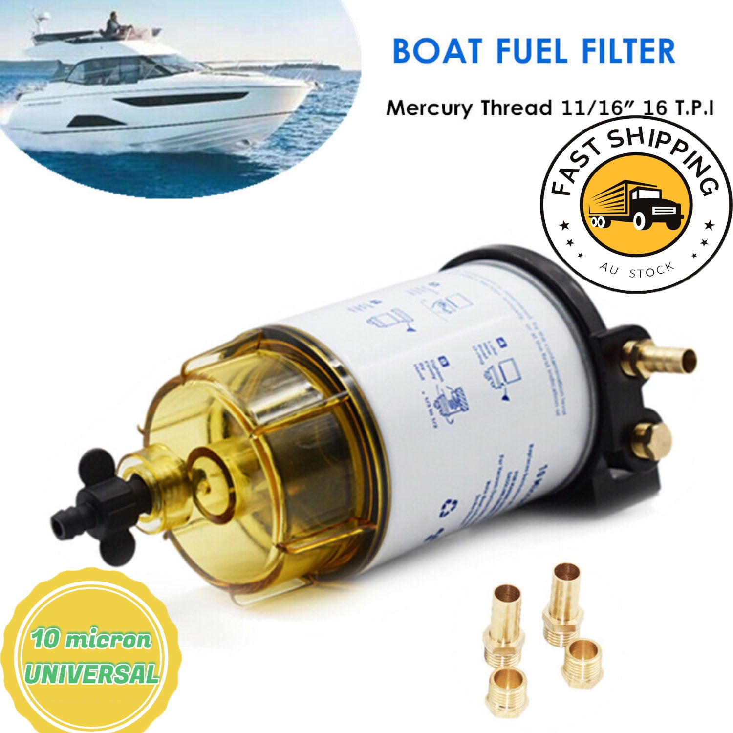 Boat Fuel Filter Fuel Water Separator Mercury/Yamaha -MARINE/OUTBOARD 10 Micron V201-BOAT0001BL8AU