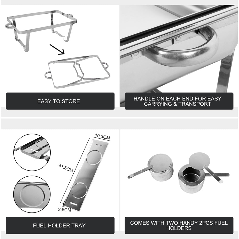 9L Chafing Dish Set Buffet Pan Bain Marie Bow Stainless Steel Food Warmer(2*4.5L) V201-BRO2-AU