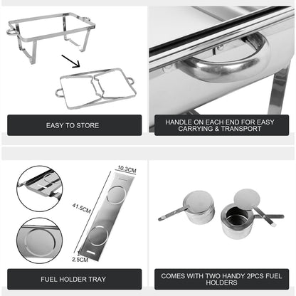 9L Chafing Dish Set Buffet Pan Bain Marie Bow Stainless Steel Food Warmer(2*4.5L) V201-BRO2-AU